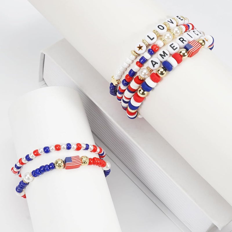 Briutn 4th of July Beaded Bracelets with American Flag Stars Charms USA Jewelry - Image 3